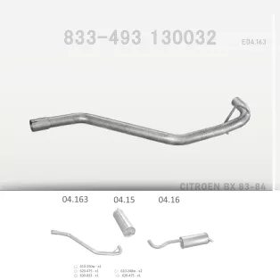   EDEX 04.163 - Kipufogó középső cső CITROEN BX 1.1, 1.4, 1.6, 1.9 (1983-1994)