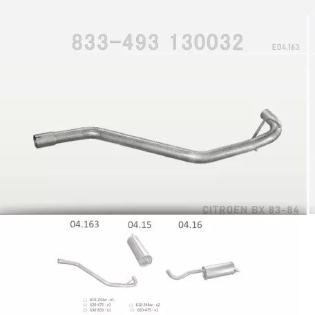 EDEX 04.163 - Kipufogó középső cső CITROEN BX 1.1, 1.4, 1.6, 1.9 (1983-1994)
