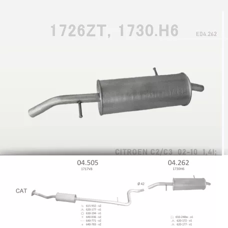 EDEX 04.262 - Kipufogó hátsó dob CITROEN C2 1.4 (2005-2010)