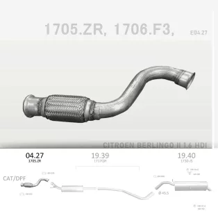   EDEX 04.27 - Kipufogó kipufogó cső CITROEN C4 1.2, 1.6, 1.6 D (2003-)