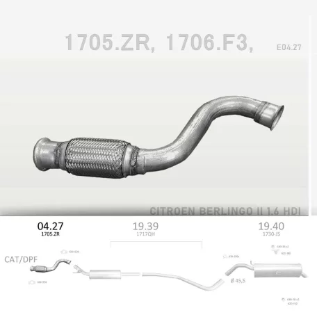 EDEX 04.27 - Kipufogó kipufogó cső CITROEN C4 1.2, 1.6, 1.6 D (2003-)