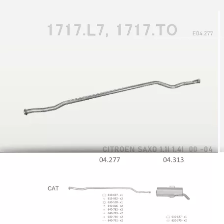 EDEX 04.277 - Kipufogó középső cső CITROEN SAXO 1.1, 1.4 (2000-2004)