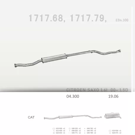 EDEX 04.300 - Kipufogó közép dob PEUGEOT 106 1.4, 1.6 (1991-2004)