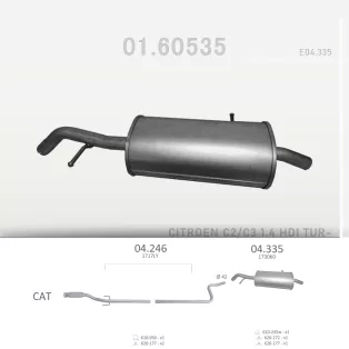   EDEX 04.335 - Kipufogó hátsó dob CITROEN C2 / C3 / PEUGEOT 1007 1.4 D (2005-2011)