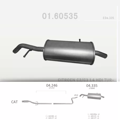 EDEX 04.335 - Kipufogó hátsó dob CITROEN C2 / C3 / PEUGEOT 1007 1.4 D (2005-2011)