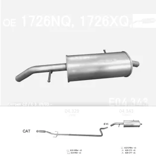   EDEX 04.343 - Kipufogó hátsó dob CITROEN C2 1.4 D (2002-2005)