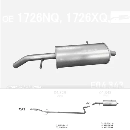EDEX 04.343 - Kipufogó hátsó dob CITROEN C2 1.4 D (2002-2005)