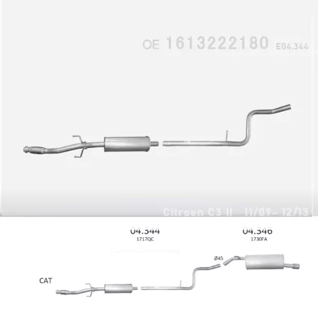 EDEX 04.344 - Kipufogó közép dob CITROEN DS3 1.4, 1.6 VTi (2009-2015)