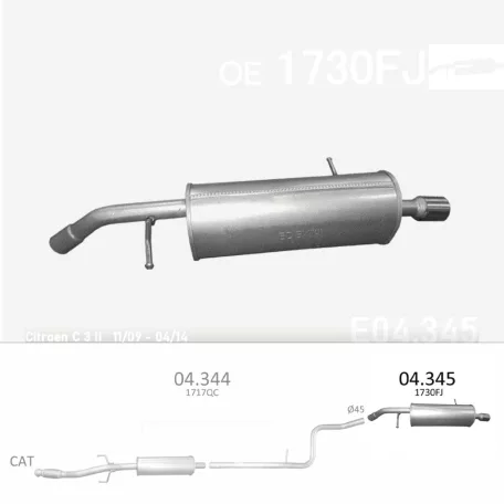 EDEX 04.345 - Kipufogó hátsó dob CITROEN C3 / DS3 1.4 VTi (2009-2015)