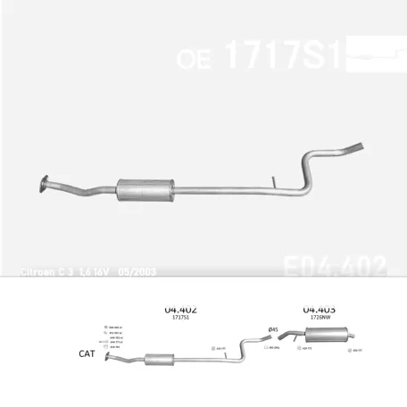 EDEX 04.402 - Kipufogó közép dob CITROEN C3 1.6 (2002-)