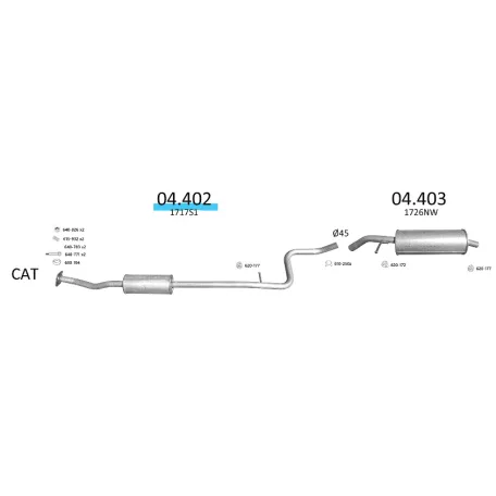 EDEX 04.402 - Kipufogó közép dob CITROEN C3 1.6 (2002-)