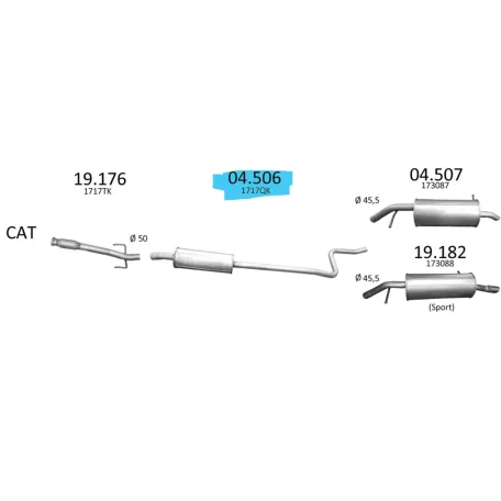 EDEX 04.506 - Kipufogó közép dob CITROEN / PEUGEOT 1.4, 1.6 Vti, HDi (2006-2019)