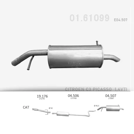 Hátsó Kipufogó - CITROEN C3 Picasso / PEUGEOT 207 / 208 / 2008 1.4 / 1.6 VTi, HDi (2006-2019)
