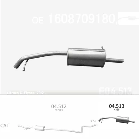 EDEX 04.513 - Kipufogó hátsó dob CITROEN C-ELYSSE 1.6 (2012-2017)