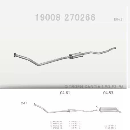 EDEX 04.61 - Kipufogó közép dob CITROEN XANTIA 1.9 D (1993-1996)
