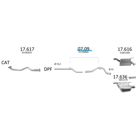 EDEX 07.09 - Fiat Croma / Opel Vectra C / Saab 9-3 kipufogó cső