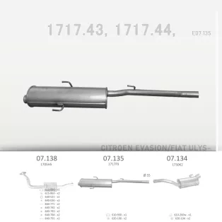  EDEX 07.135 - Kipufogó közép dob CITROEN EVASION 1.9 D, 2.0, 2.0 D, 2.1 D (1996-2003)