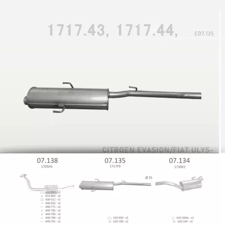 EDEX 07.135 - Kipufogó közép dob CITROEN EVASION 1.9 D, 2.0, 2.0 D, 2.1 D (1996-2003)