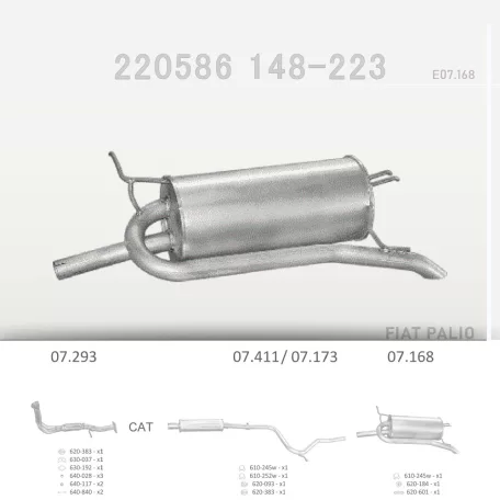 EDEX 07.168 - Kipufogó hátsó dob FIAT PALIO 1.2, 1.6, 1.9, 1.9 D (1997-2008)