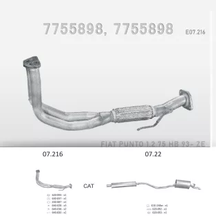   EDEX 07.216 - Kipufogó gyűjtő cső FIAT PUNTO 1.2 (1999-2006)