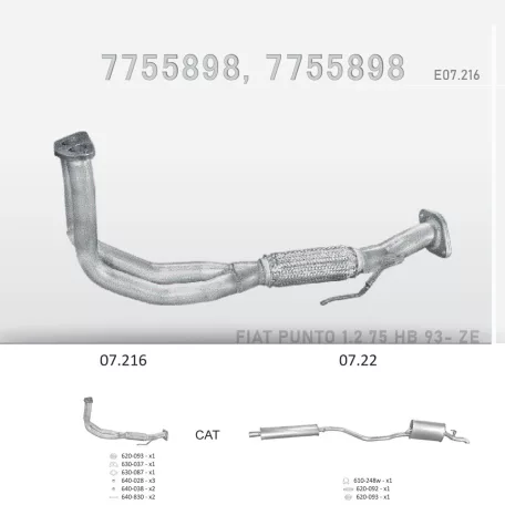 EDEX 07.216 - Kipufogó gyűjtő cső FIAT PUNTO 1.2 (1999-2006)
