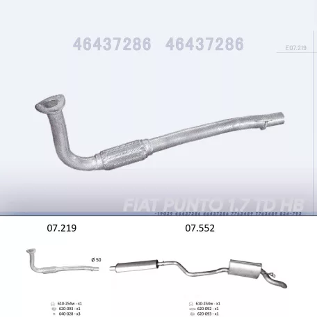 EDEX 07.219 - Kipufogó gyűjtő cső FIAT PUNTO 1.7 D (1993-1999)