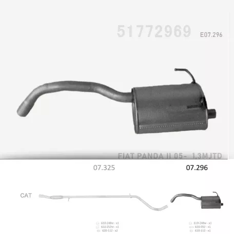 EDEX 07.296 - Kipufogó hátsó dob FIAT PANDA II 1.3 D (2005-2012)