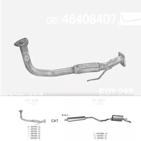 EDEX 07.298 - Kipufogó gyűjtő cső FIAT PUNTO 1.2 (1995-2010)