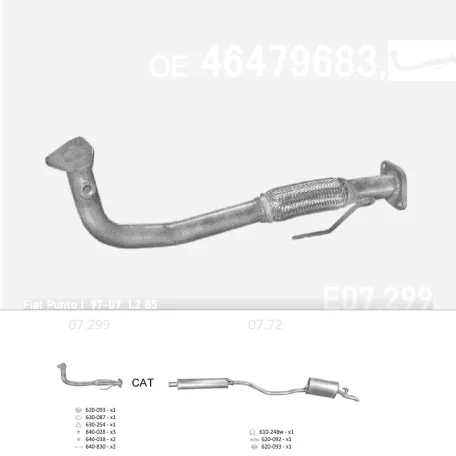 EDEX 07.299 - Kipufogó gyűjtő cső FIAT PUNTO 1.2 (1997-)
