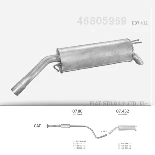   EDEX 07.432 - Kipufogó hátsó dob FIAT STILO 1.4, 1.9 D (2001-2007)