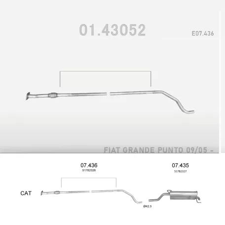 EDEX 07.436 - Kipufogó kipufogó cső FIAT GRANDE PUNTO 1.4 (2003-)