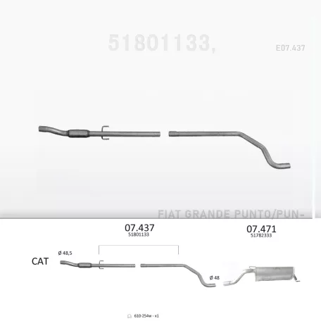 EDEX 07.437 - Kipufogó kipufogó cső FIAT GRANDE PUNTO 1.3 D (2005-2012)