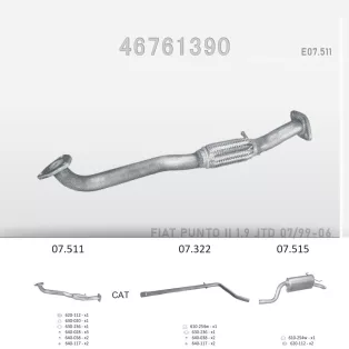   EDEX 07.511 - Kipufogó gyűjtő cső FIAT PUNTO 1.9 D (1999-2006)