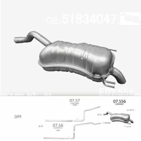 EDEX 07.556 - Kipufogó hátsó dob FIAT DOBLO II 1.6 D (2010-2017)