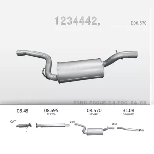   EDEX 08.570 - Kipufogó közép dob FORD FOCUS 2.0 D (2003-2012)