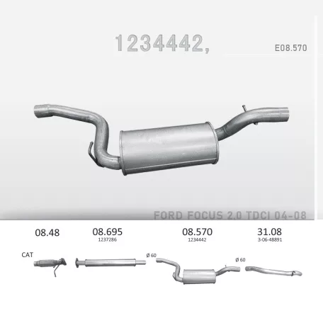 EDEX 08.570 - Kipufogó közép dob FORD FOCUS 2.0 D (2003-2012)