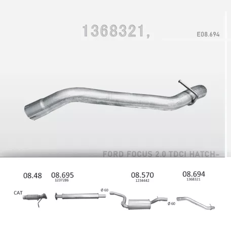 EDEX 08.694 - Kipufogó kipufogó cső FORD FOCUS 2.0 D (2003-2012)