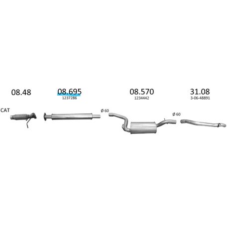 EDEX 08.695 - Ford / Volvo kipufogó közép dob