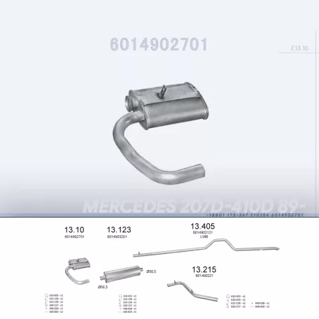 EDEX 13.10 - Kipufogó közép dob MERCEDES 207 D 2.3 D, 2.9 D, 3.0 D (1989-1991)