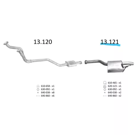 EDEX 13.121 - Mercedes 300 kipufogó közép dob