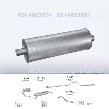 EDEX 13.123 - Kipufogó közép dob MERCEDES 207 D 2.2, 2.3, 2.3 D, 3.0 D (1982-1989)