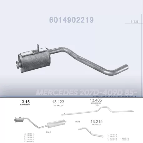 EDEX 13.15 - Kipufogó közép dob MERCEDES 207 D 2.3, 2.3 D, 3.0 D (1982-1989)