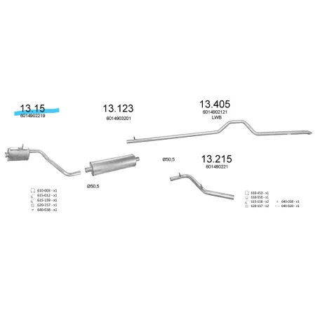 EDEX 13.15 - Kipufogó közép dob MERCEDES 207 D 2.3, 2.3 D, 3.0 D (1982-1989)