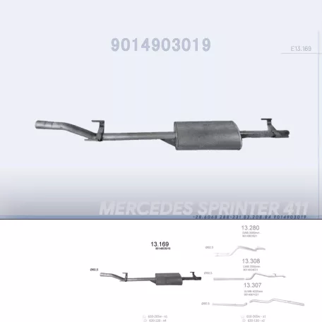 EDEX 13.169 - Kipufogó hátsó dob MERCEDES SPRINTER 208 2,1, 2,3, 2,7 (1995-)