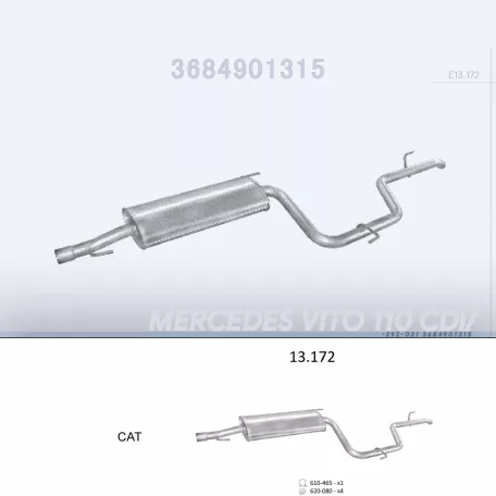 EDEX 13.172 - Kipufogó hátsó dob MERCEDES V220 108, 110, 112, 2.2 D (1999-2003)