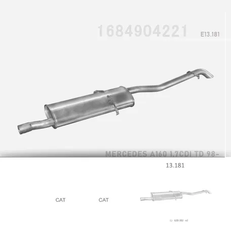 EDEX 13.181 - Kipufogó hátsó dob MERCEDES A160 - W168 1.7 D (1998-2004)
