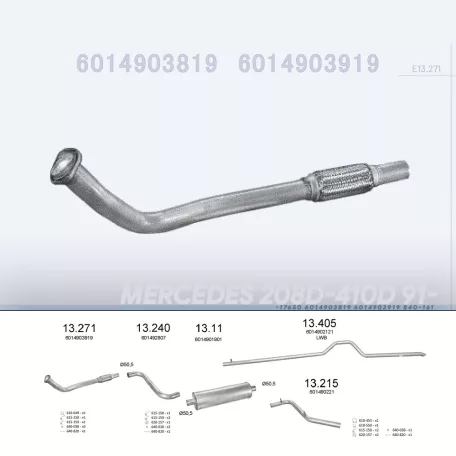 EDEX 13.271 - Kipufogó gyűjtő cső MERCEDES 208 D 2.3 D, 2.9 D (1991-1995)