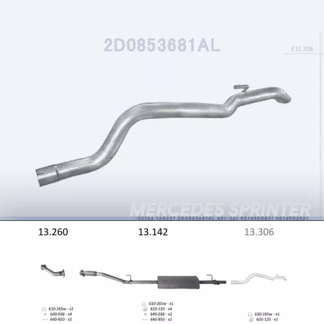 EDEX 13.306 - Kipufogó hátsó cső VW LT 2.5 D, 2.8 D (1996-2006)