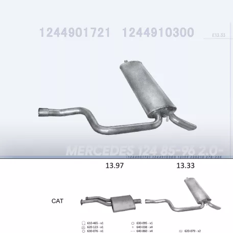 EDEX 13.33 - Kipufogó hátsó dob MERCEDES 300 - T124 2.0, 2.2, 2.5 D, 2.8, 3.0, 3.0 D, 3.2 (1992-1996)
