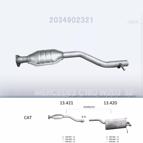 EDEX 13.421 - Kipufogó közép dob MERCEDES C180 - T203 2.0 (2000-2002)